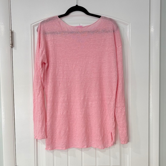 LILLY PULITZER SWEATER Alana Sweater Pink Linen Boatneck Long Sleeve Sz Large - Picture 3 of 7